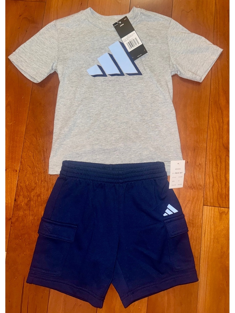 NWT Adidas Toddler 2-Piece Set - Gray Logo T-Shirt & Navy Cargo Shorts, Size 4T